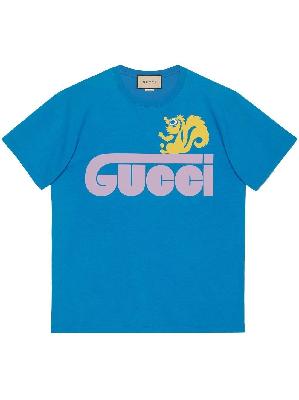 Gucci - Blue Logo Print Cotton T-Shirt