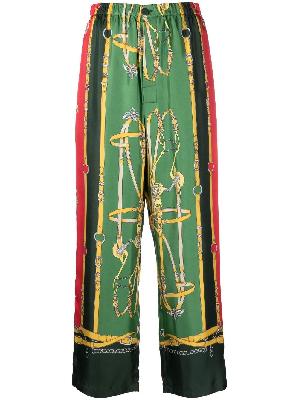 Gucci - Green Harness And Double G Printed Silk Trousers
