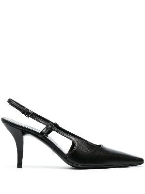 Gucci - Black Pointed Toe Court Heel Leather Slingback Pumps