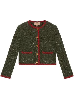 Gucci - Green Cable-Knit Contrast-Trim Jacket