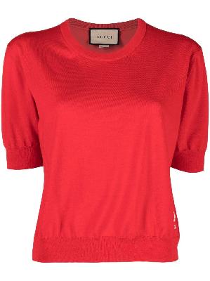Gucci - Red Horsebit-Embroidered Knit Top