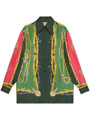 Gucci - Green Harness Print Silk Shirt