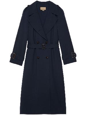 Gucci - Blue Double-Breasted Wool Trench Coat