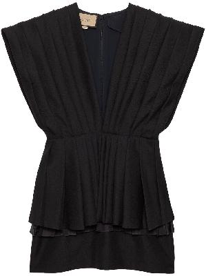 Gucci - Black Pleated Wool Mini Dress