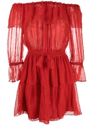 Gucci - Red Off-The-Shoulder Silk Chiffon Mini Dress