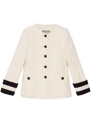 Gucci - White Collarless Tweed Jacket