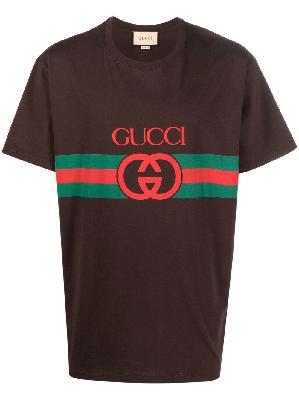 Gucci - Brown Interlocking G Print Cotton T-Shirt