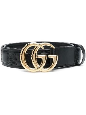 Gucci - Black GG Debossed Logo Leather Belt