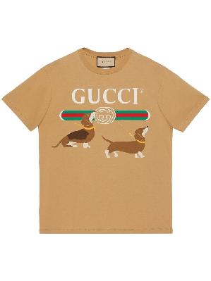 Gucci - Brown Logo-Print Cotton T-Shirt