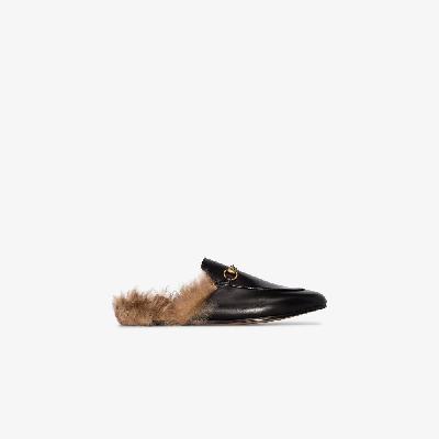 Gucci - Black Princetown Shearling And Leather Mules