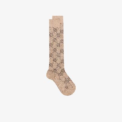 Gucci - Brown GG Supreme Lamé Long Socks