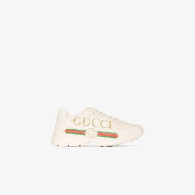 Gucci - White Rhyton Web Logo Leather Sneakers