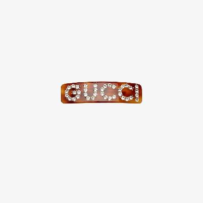 Gucci - Brown Crystal Logo Hair Clip