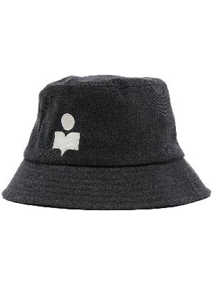 ISABEL MARANT - Black Logo Embroidered Denim Bucket Hat