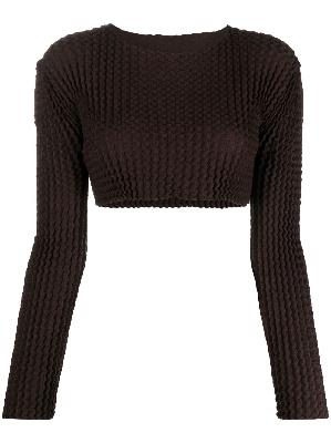Issey Miyake - Brown Spongy-28 Pleated Cropped Knit Top