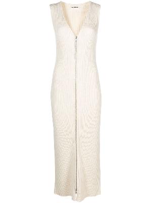 Jil Sander - White Zip-Up Knitted Maxi Dress