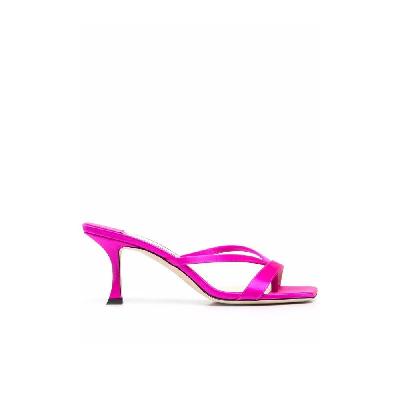 Jimmy Choo - Pink Maelie 70 Satin-Covered Leather Mules