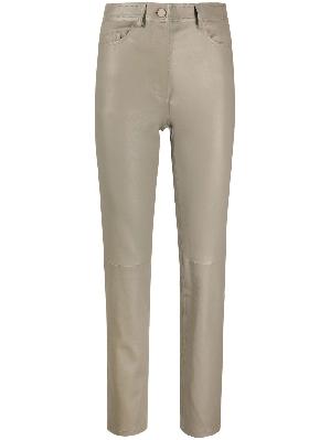 JOSEPH - Neutral High Waist Tailored Leather Trousers