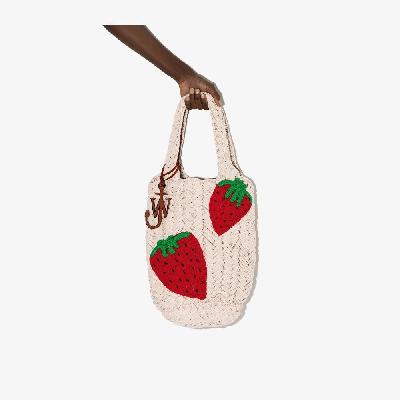 JW Anderson - Neutral Strawberry Knitted Shopper Tote Bag