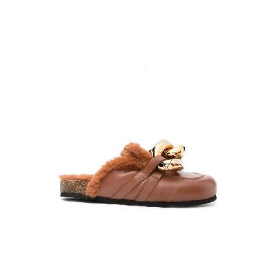 JW Anderson - Brown Shearling Chain Loafer Mules