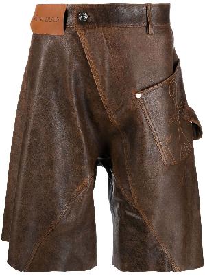 JW Anderson - Brown Twisted Leather Shorts