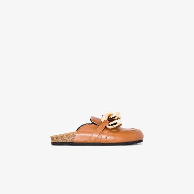 JW Anderson - Brown Chain Leather Loafer Mules