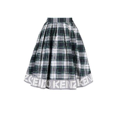 Kenzo - Green Logo Check Print Flared Skirt