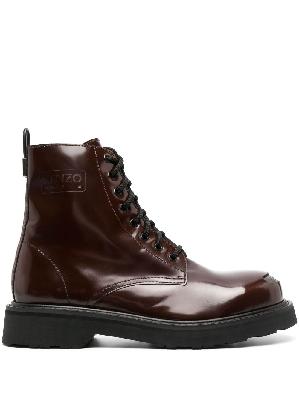 Kenzo - Brown Kenzosmile Lace-Up Leather Boots