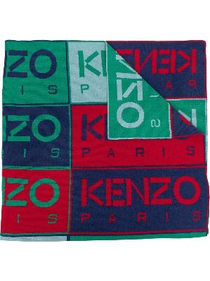 Kenzo - Blue Logo Wool Scarf