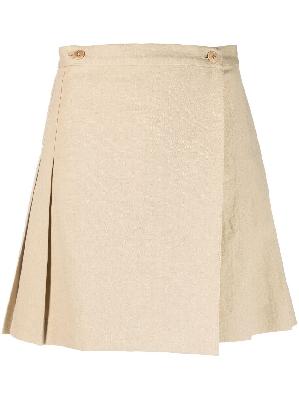 Kenzo - Neutral Pleated Wrap Mini Skirt