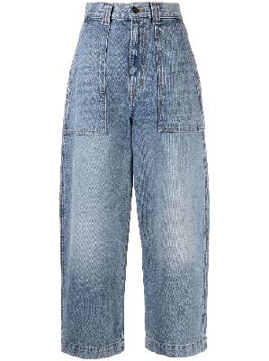 KHAITE - Blue Hewey High-Waisted Cropped Jeans