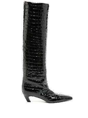 KHAITE - Black Davis 50 Mock Croc Leather Knee-High Boots