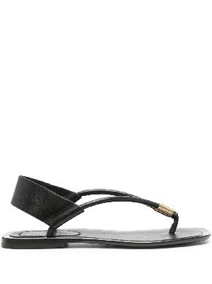 KHAITE - Black Leather Thong Strap Sandals