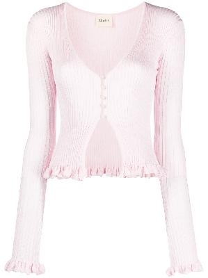 KHAITE - Pink Zinnia Ribbed Knit Silk Cardigan