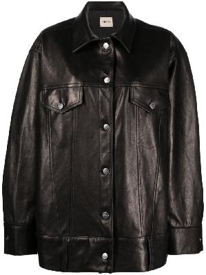 KHAITE - Black Grizzo Leather Shirt Jacket