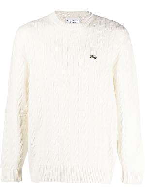 Lacoste - White Logo Cable Knit Wool Jumper