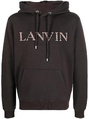 Lanvin - Brown Logo Embroidered Drawstring Hoodie