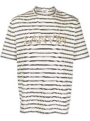 Lanvin - Grey Logo-Embroidery Striped T-Shirt
