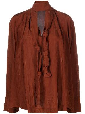 Lemaire - Brown Crinkled Tie-Neck Blouse