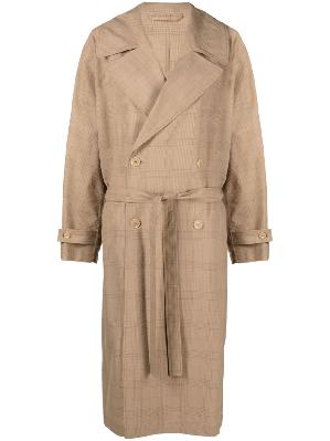 Lemaire - Neutral Check Double-Breasted Wool Coat