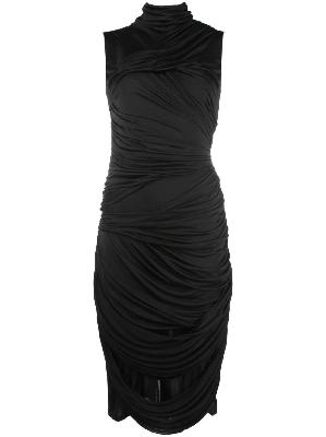 LOEWE - Black Draped Silk Midi Dress