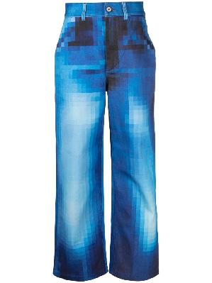 LOEWE - Blue Pixel Print Straight Leg Jeans