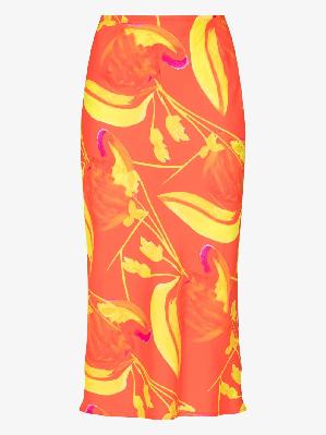 Louisa Ballou - Orange Orchid Print Midi Skirt