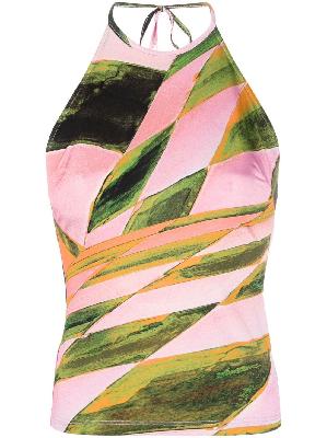 Louisa Ballou - Pink Abstract Print Halterneck Top