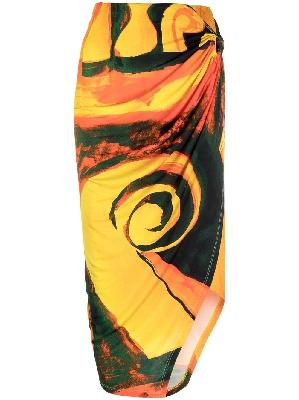 Louisa Ballou - Yellow Coastline Checkmate Print Wrap Midi Skirt