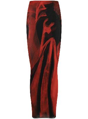 Louisa Ballou - Red Abstract-Print Pencil Skirt