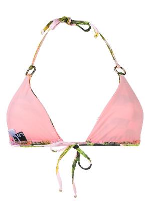 Louisa Ballou - Pink Mini Ring Triangle Bikini Top
