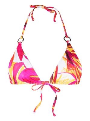 Louisa Ballou - Pink Mini Ring Floral Print Bikini Top