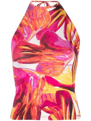 Louisa Ballou - Pink Floral Print Halterneck Top