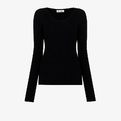 Low Classic - Black Ribbed Knit Long Sleeve Top